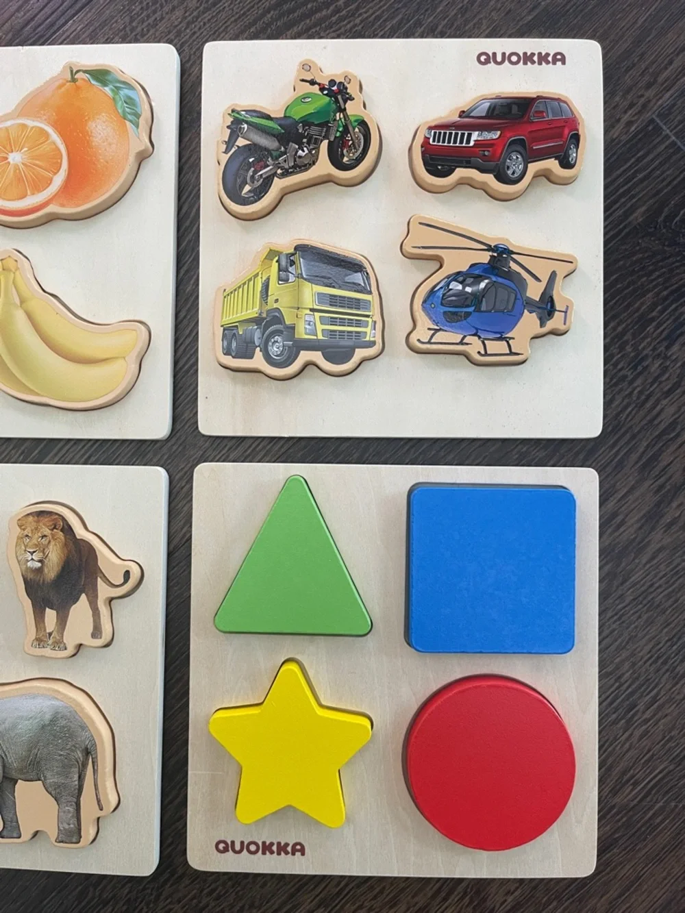 Quokka 6 Wooden Kids Puzzle Set - Colorful Animals, Fruits & Shapes